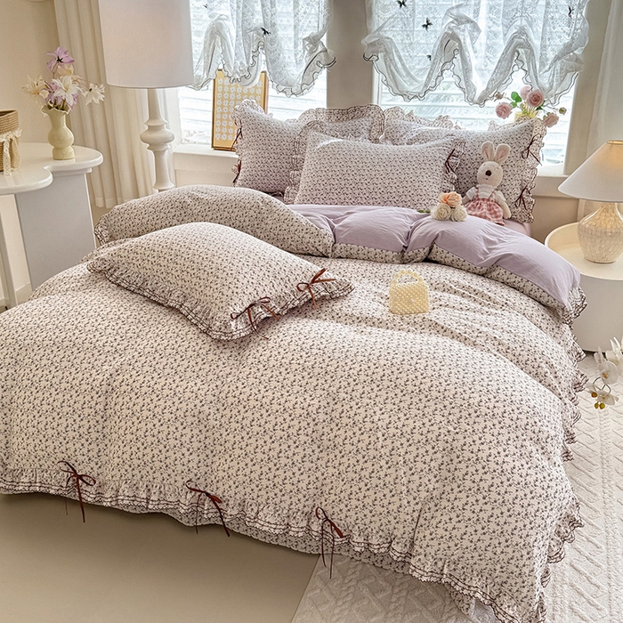 91家纺网 家纺一手货源 找家纺 韩约家纺 2025新款1韩式蝴蝶结加厚床单款棉麻四件套 诗雨