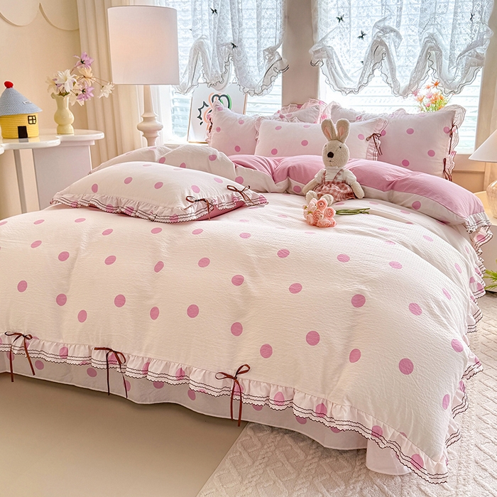 91家纺网 家纺一手货源 找家纺 （总）韩约家纺 2025新款1韩式蝴蝶结加厚床单款棉麻四件套