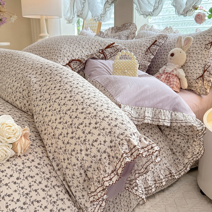 91家纺网 家纺一手货源 找家纺 韩约家纺 2025新款1韩式蝴蝶结加厚床单款棉麻四件套 诗雨