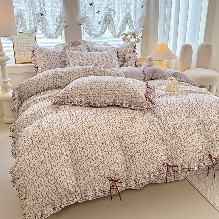 91家纺网 家纺一手货源 找家纺 韩约家纺 2025新款1韩式蝴蝶结加厚床单款棉麻四件套 诗雨