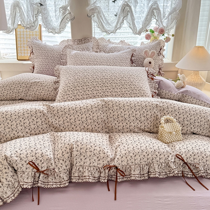 91家纺网 家纺一手货源 找家纺 韩约家纺 2025新款1韩式蝴蝶结加厚床单款棉麻四件套 诗雨