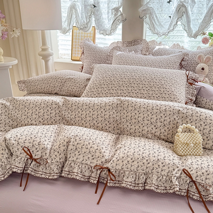 91家纺网 家纺一手货源 找家纺 韩约家纺 2025新款1韩式蝴蝶结加厚床单款棉麻四件套 诗雨