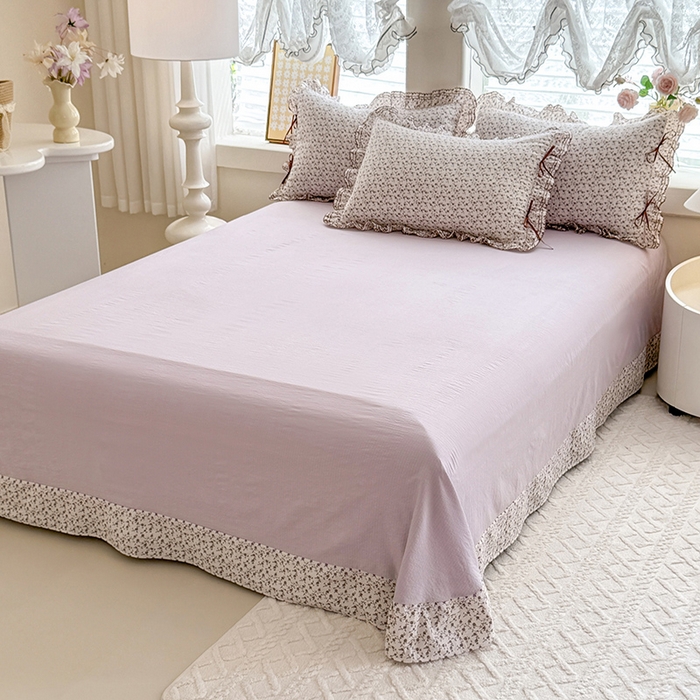 91家纺网 家纺一手货源 找家纺 韩约家纺 2025新款1韩式蝴蝶结加厚床单款棉麻四件套 诗雨