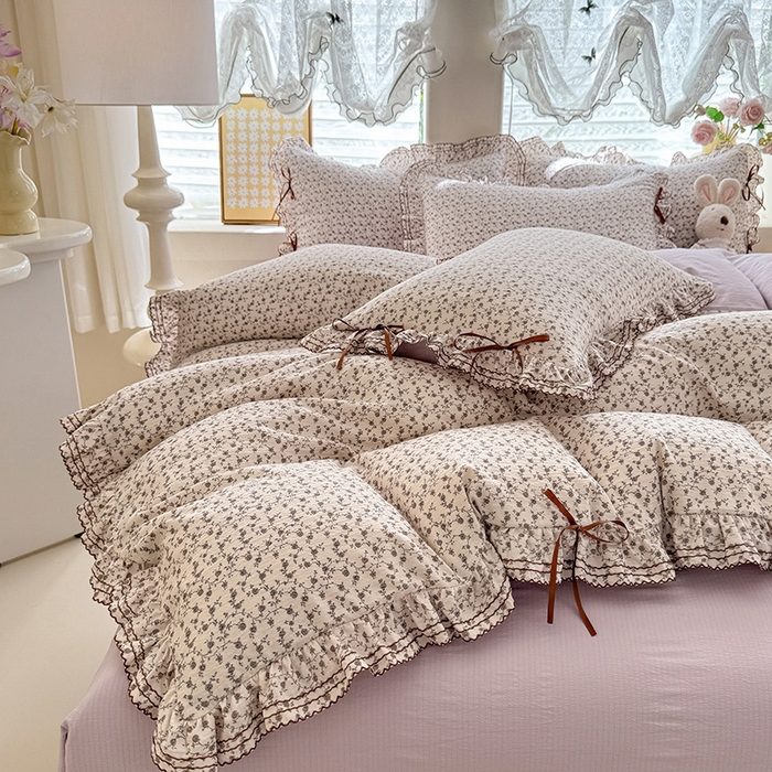 91家纺网 家纺一手货源 找家纺 韩约家纺 2025新款1韩式蝴蝶结加厚床单款棉麻四件套 诗雨