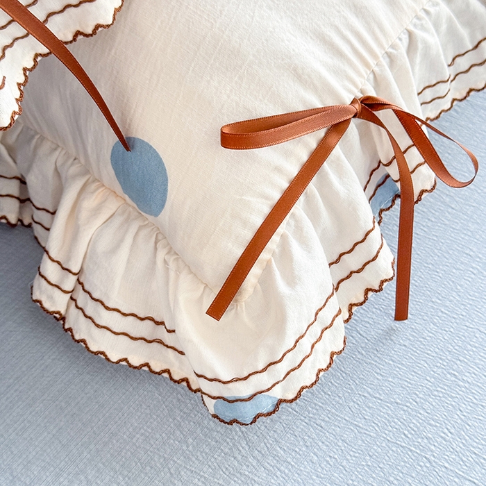 91家纺网 家纺一手货源 找家纺 韩约家纺 2025新款1韩式蝴蝶结加厚床单款棉麻四件套 波波蓝