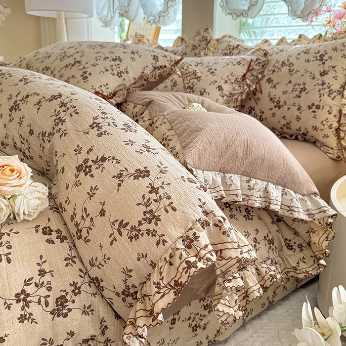 91家纺网 家纺一手货源 找家纺 韩约家纺 2025新款1韩式蝴蝶结加厚床单款棉麻四件套 雅致