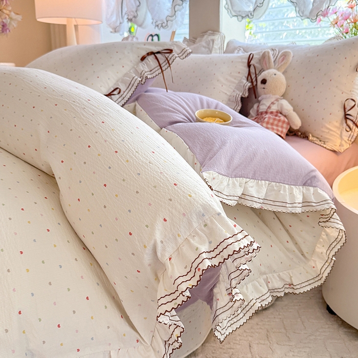 91家纺网 家纺一手货源 找家纺 韩约家纺 2025新款1韩式蝴蝶结加厚床单款棉麻四件套 砰然心动