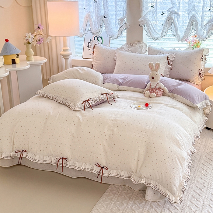 91家纺网 家纺一手货源 找家纺 韩约家纺 2025新款1韩式蝴蝶结加厚床单款棉麻四件套 砰然心动