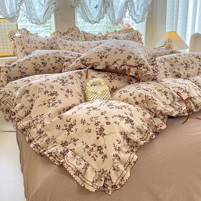 91家纺网 家纺一手货源 找家纺 韩约家纺 2025新款1韩式蝴蝶结加厚床单款棉麻四件套 雅致