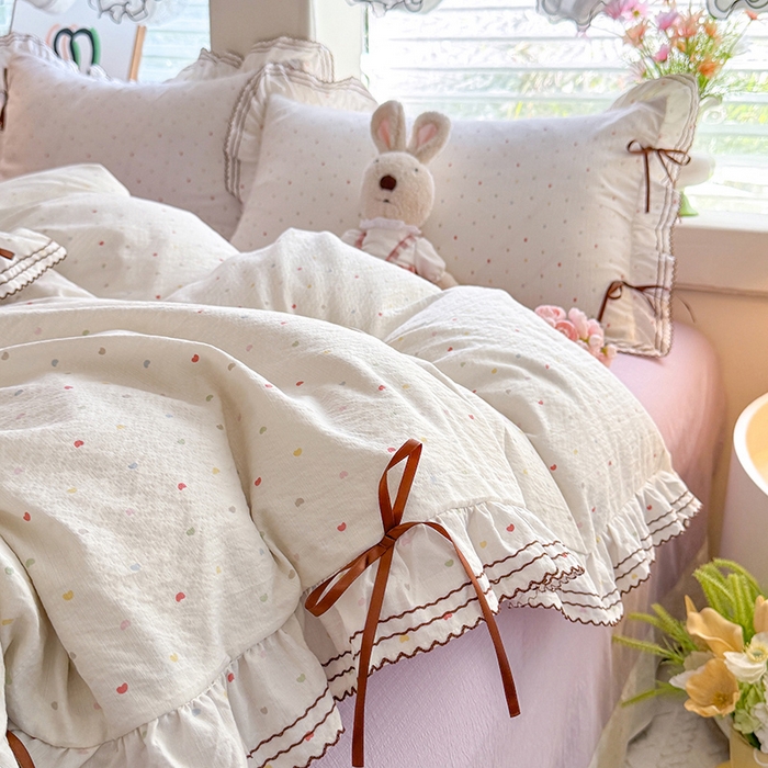 91家纺网 家纺一手货源 找家纺 韩约家纺 2025新款1韩式蝴蝶结加厚床单款棉麻四件套 砰然心动