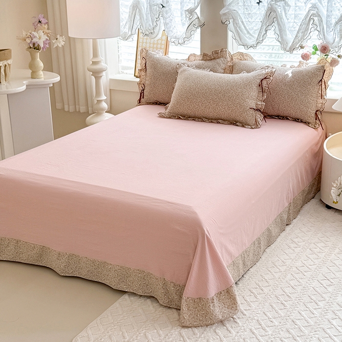 91家纺网 家纺一手货源 找家纺 韩约家纺 2025新款1韩式蝴蝶结加厚床单款棉麻四件套 心动