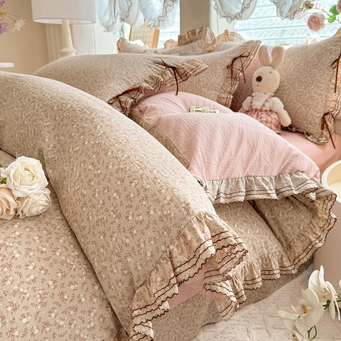 91家纺网 家纺一手货源 找家纺 韩约家纺 2025新款1韩式蝴蝶结加厚床单款棉麻四件套 心动