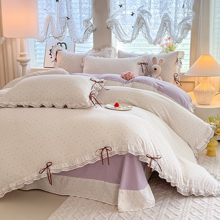 韩约家纺 2025新款1韩式蝴蝶结加厚床单款棉麻四件套 砰然心动