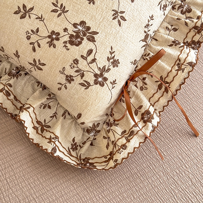 91家纺网 家纺一手货源 找家纺 韩约家纺 2025新款1韩式蝴蝶结加厚床单款棉麻四件套 雅致