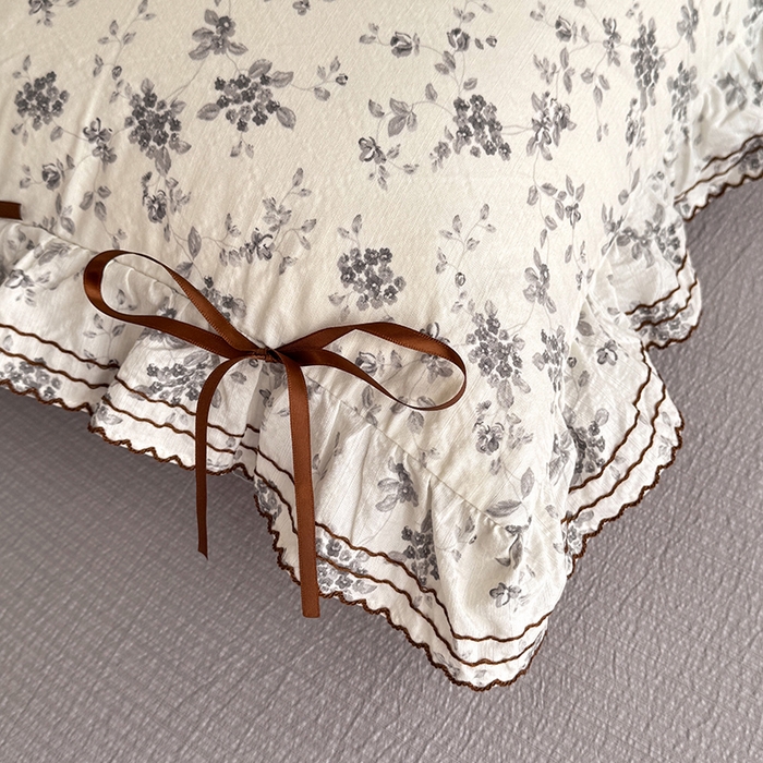 91家纺网 家纺一手货源 找家纺 韩约家纺 2025新款1韩式蝴蝶结加厚床单款棉麻四件套 花语