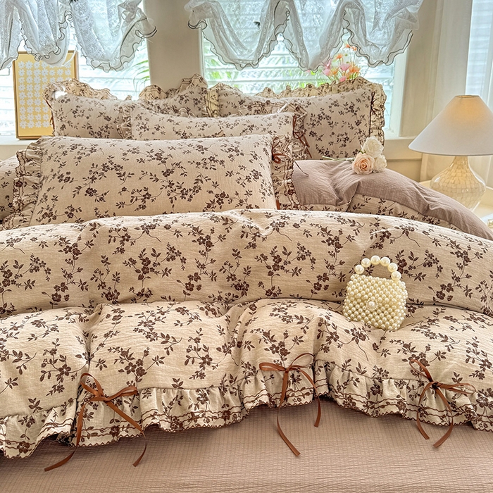 91家纺网 家纺一手货源 找家纺 韩约家纺 2025新款1韩式蝴蝶结加厚床单款棉麻四件套 雅致