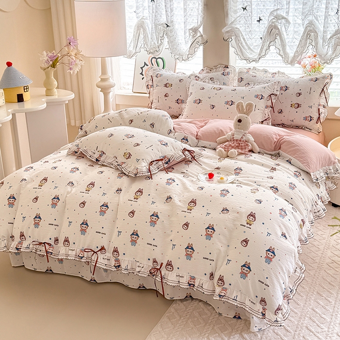 91家纺网 家纺一手货源 找家纺 韩约家纺 2025新款1韩式蝴蝶结加厚床单款棉麻四件套 美布多