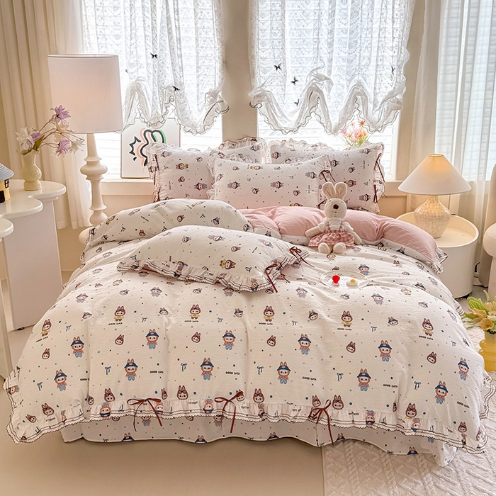 91家纺网 家纺一手货源 找家纺 韩约家纺 2025新款1韩式蝴蝶结加厚床单款棉麻四件套 美布多