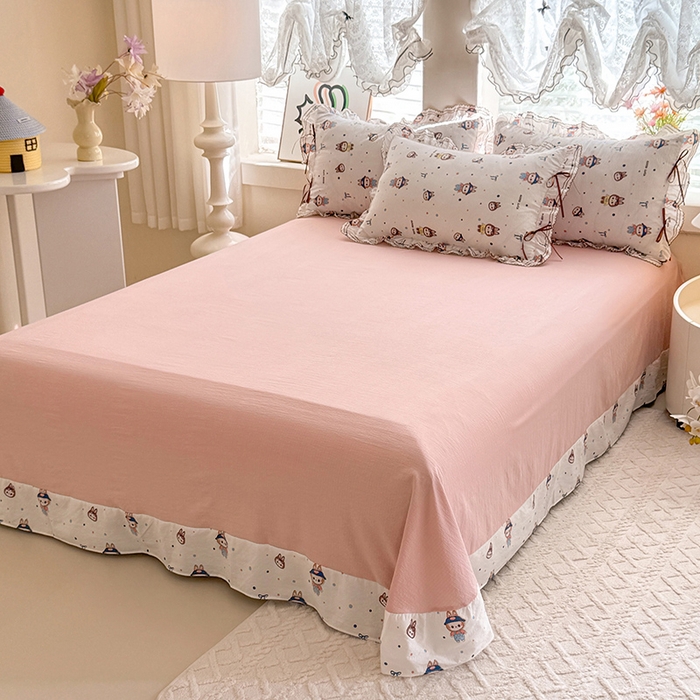 91家纺网 家纺一手货源 找家纺 韩约家纺 2025新款1韩式蝴蝶结加厚床单款棉麻四件套 美布多