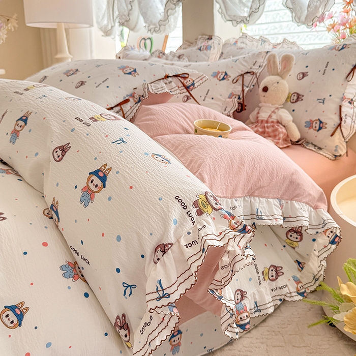 91家纺网 家纺一手货源 找家纺 韩约家纺 2025新款1韩式蝴蝶结加厚床单款棉麻四件套 美布多