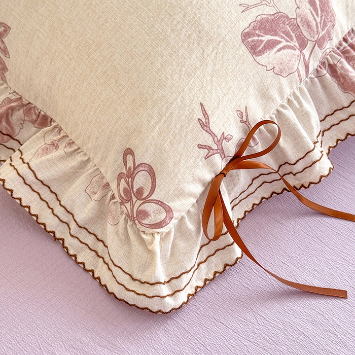 91家纺网 家纺一手货源 找家纺 韩约家纺 2025新款1韩式蝴蝶结加厚床单款棉麻四件套 秋韵