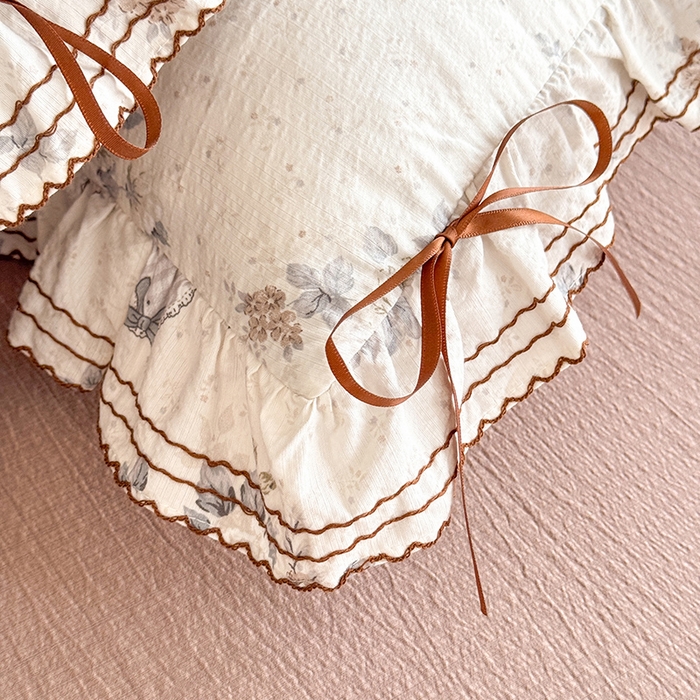 91家纺网 家纺一手货源 找家纺 韩约家纺 2025新款1韩式蝴蝶结加厚床单款棉麻四件套 芳华