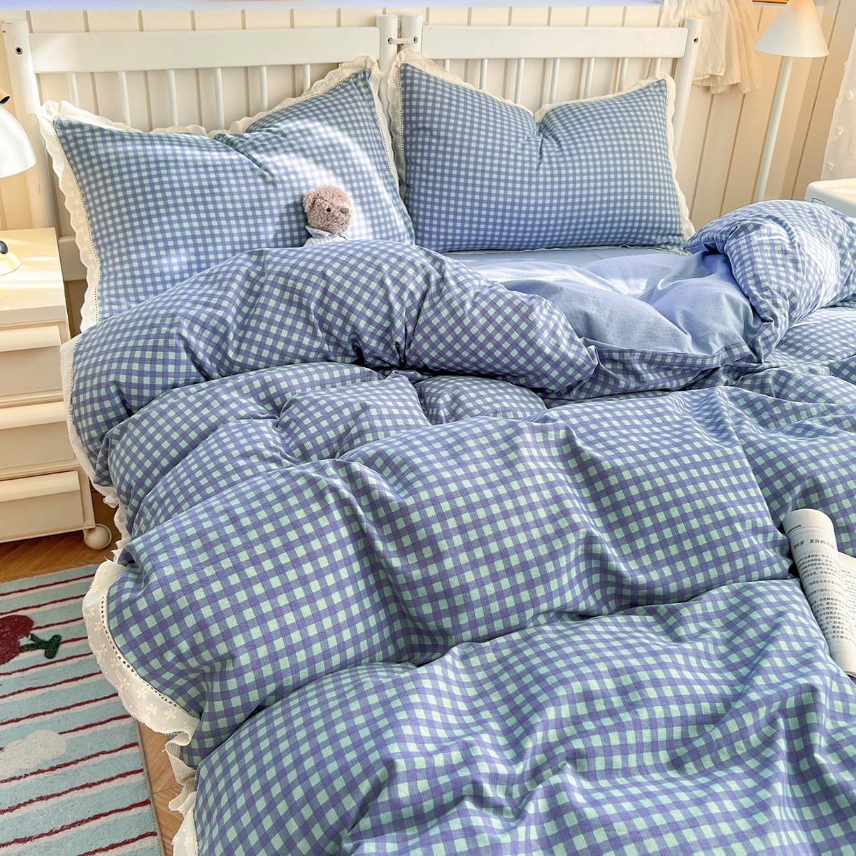 91家纺网 家纺一手货源 找家纺 （总）赫然家纺 2025新款云感皱皱双层纱法式镂空全棉花边款四件套