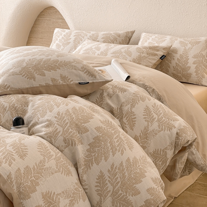 91家纺网 家纺一手货源 找家纺 宜代光年 2025新款全棉色织水洗棉大提花四件套（第一批）镜中叶-米