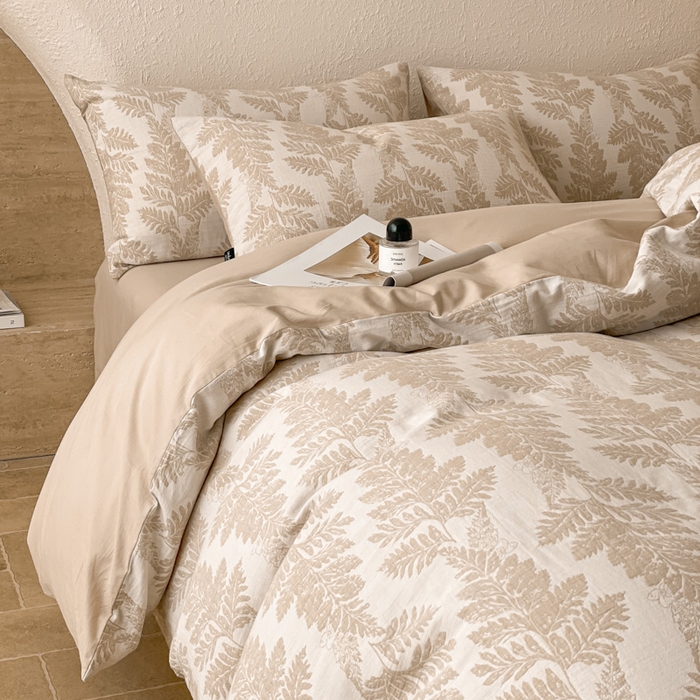 91家纺网 家纺一手货源 找家纺 宜代光年 2025新款全棉色织水洗棉大提花四件套（第一批）镜中叶-米