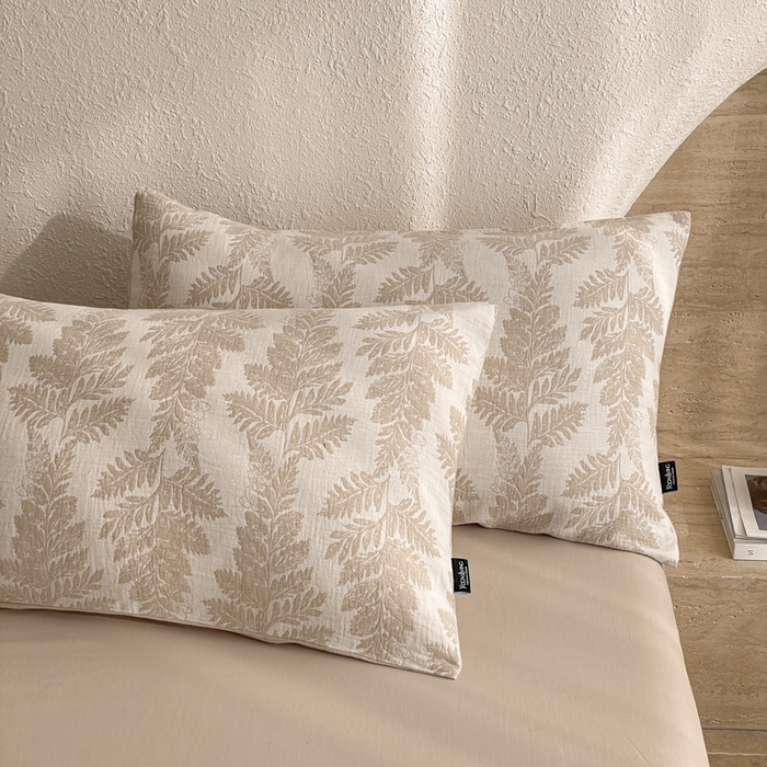 91家纺网 家纺一手货源 找家纺 宜代光年 2025新款全棉色织水洗棉大提花四件套（第一批）镜中叶-米