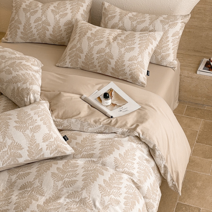 91家纺网 家纺一手货源 找家纺 宜代光年 2025新款全棉色织水洗棉大提花四件套（第一批）镜中叶-米