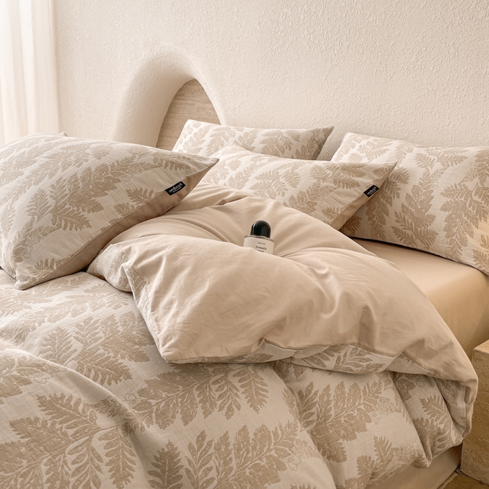 91家纺网 家纺一手货源 找家纺 宜代光年 2025新款全棉色织水洗棉大提花四件套（第一批）镜中叶-米