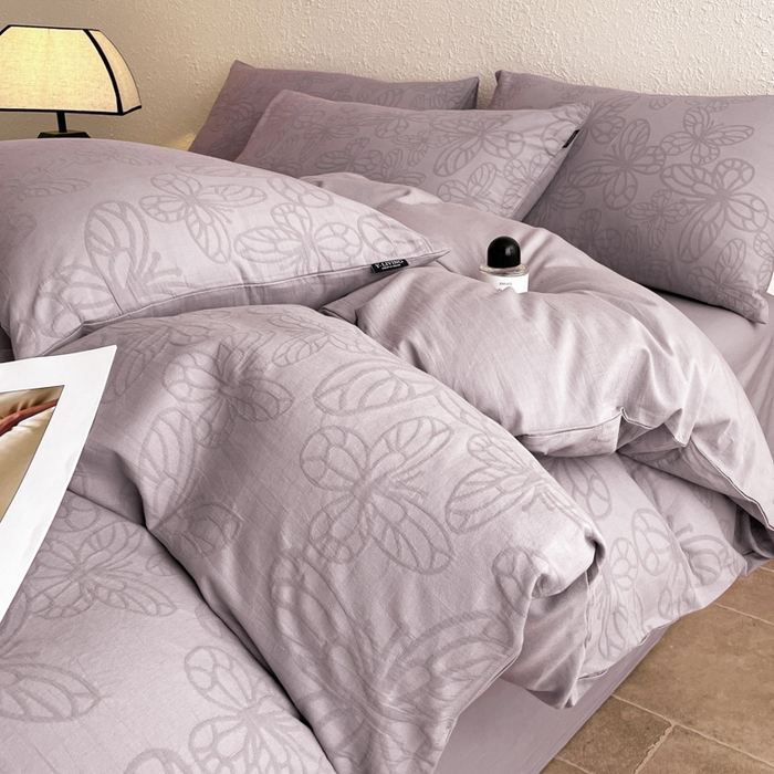 91家纺网 家纺一手货源 找家纺 宜代光年 2025新款全棉色织水洗棉大提花四件套（第一批） 光之蝶-紫