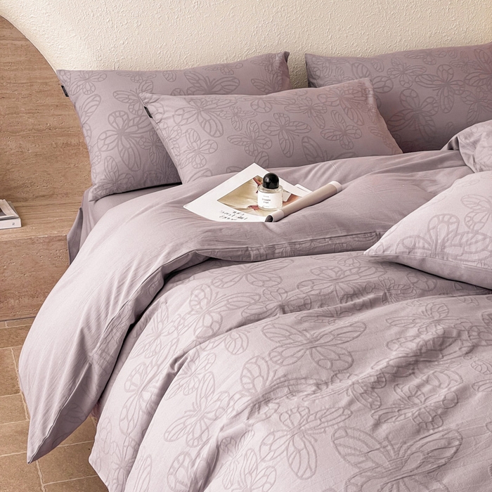 91家纺网 家纺一手货源 找家纺 宜代光年 2025新款全棉色织水洗棉大提花四件套（第一批） 光之蝶-紫