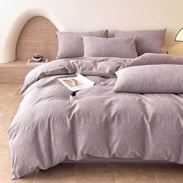 91家纺网 家纺一手货源 找家纺 宜代光年 2025新款全棉色织水洗棉大提花四件套（第一批） 光之蝶-紫