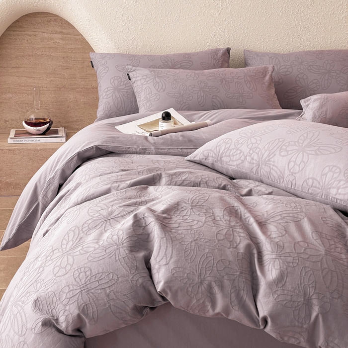 91家纺网 家纺一手货源 找家纺 宜代光年 2025新款全棉色织水洗棉大提花四件套（第一批） 光之蝶-紫