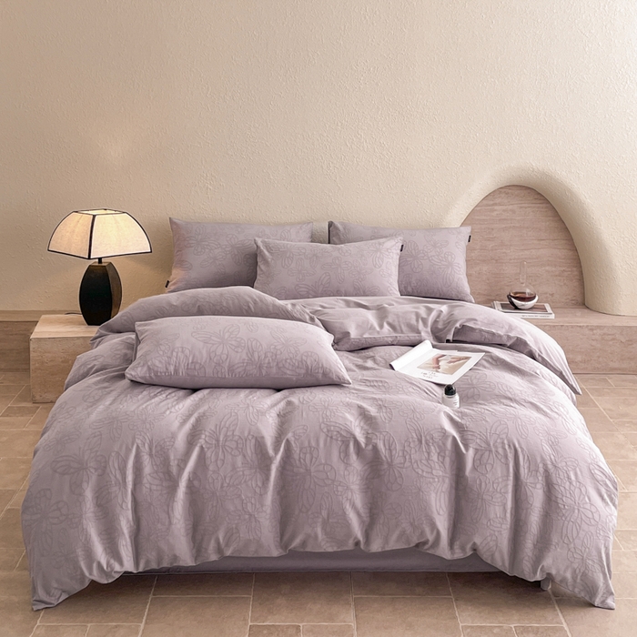 91家纺网 家纺一手货源 找家纺 宜代光年 2025新款全棉色织水洗棉大提花四件套（第一批） 光之蝶-紫