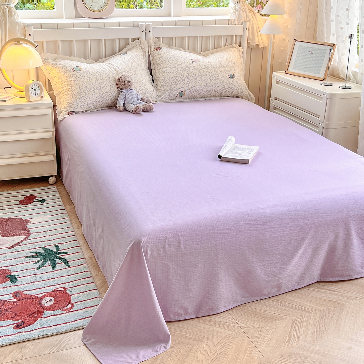 91家纺网 家纺一手货源 找家纺 赫然家纺 2026新款云感皱皱双层纱法式镂空全棉花边款单品枕套 花海兔