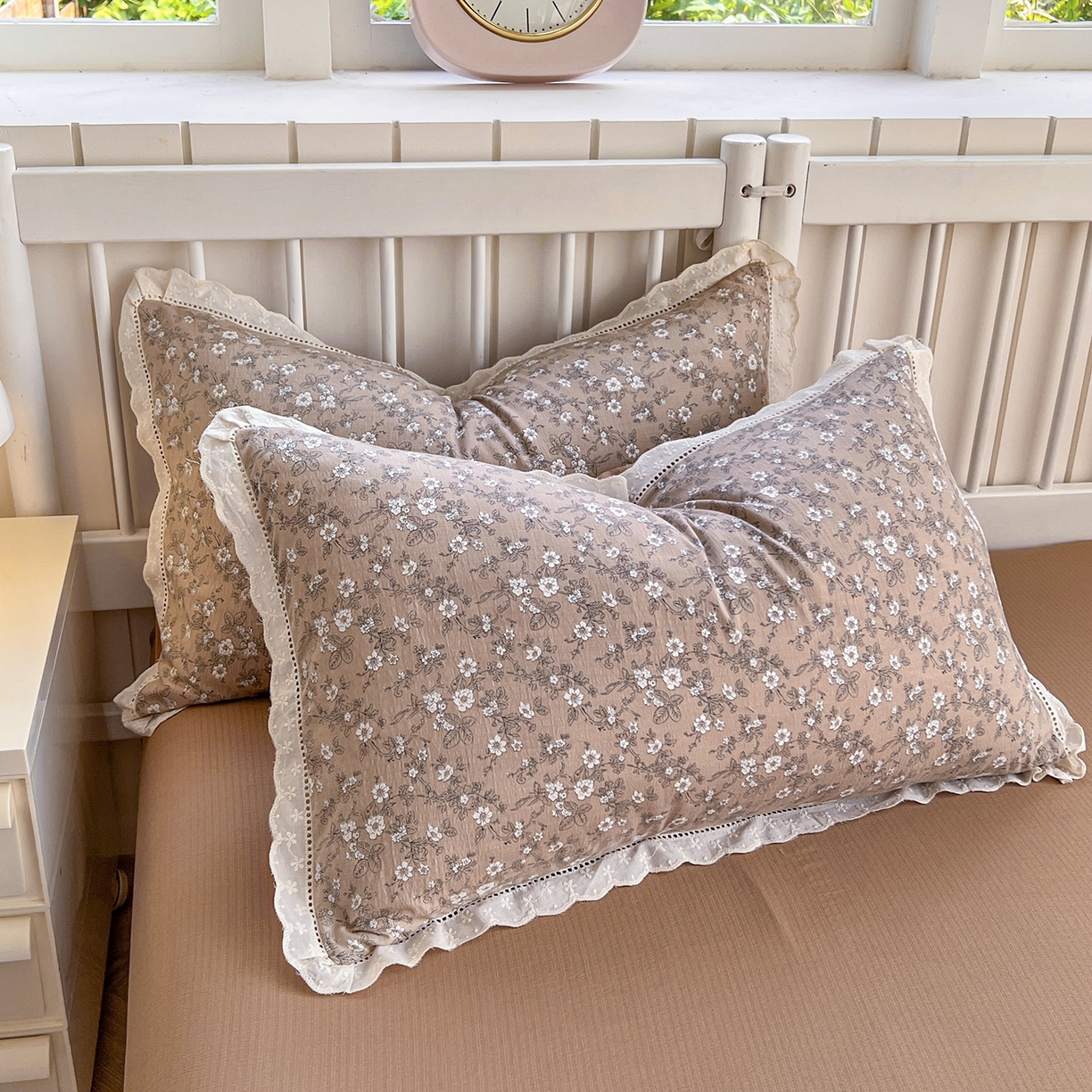 91家纺网 家纺一手货源 找家纺 （总）赫然家纺 2025新款云感皱皱双层纱法式镂空全棉花边款单品枕套