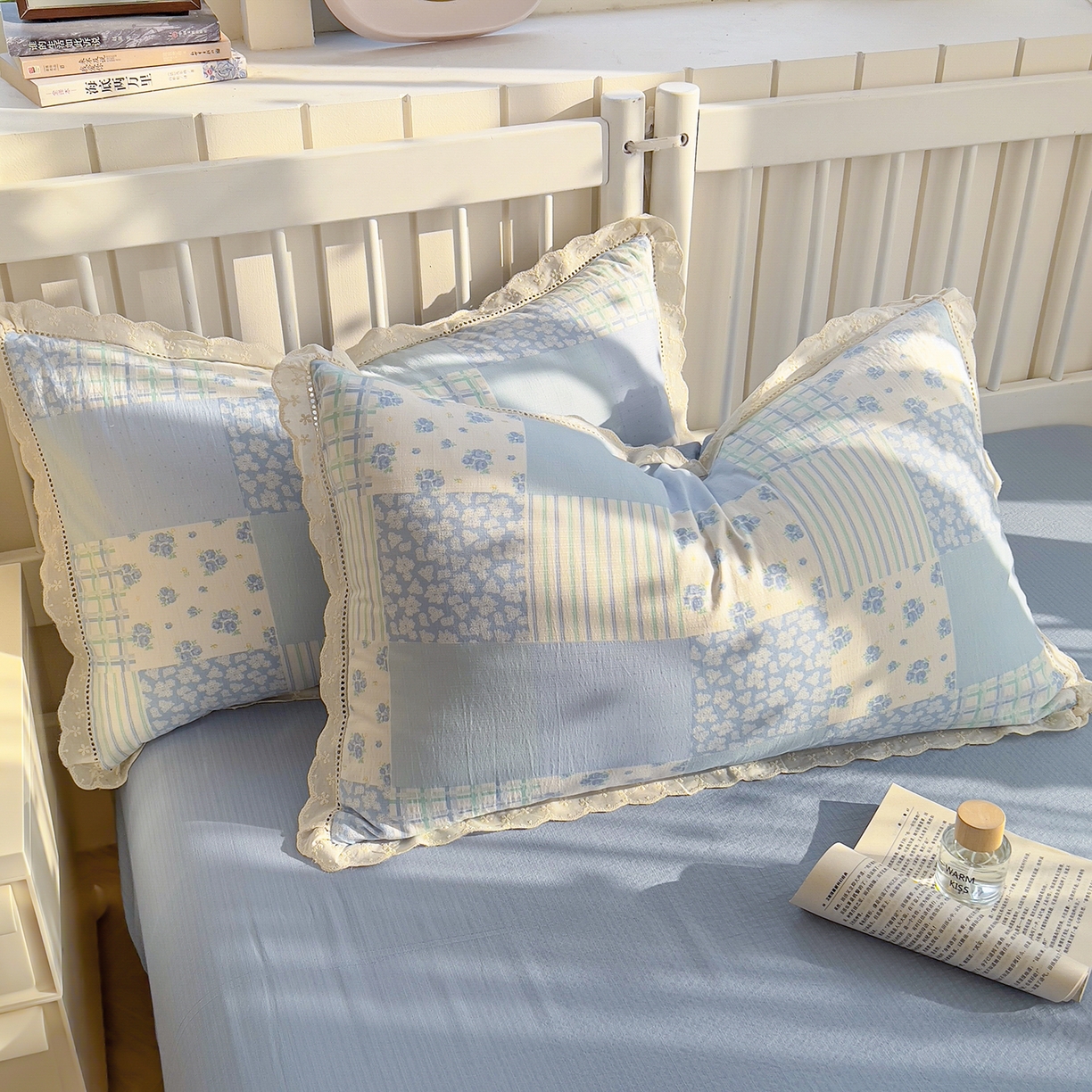 91家纺网 家纺一手货源 找家纺 （总）赫然家纺 2025新款云感皱皱双层纱法式镂空全棉花边款单品枕套