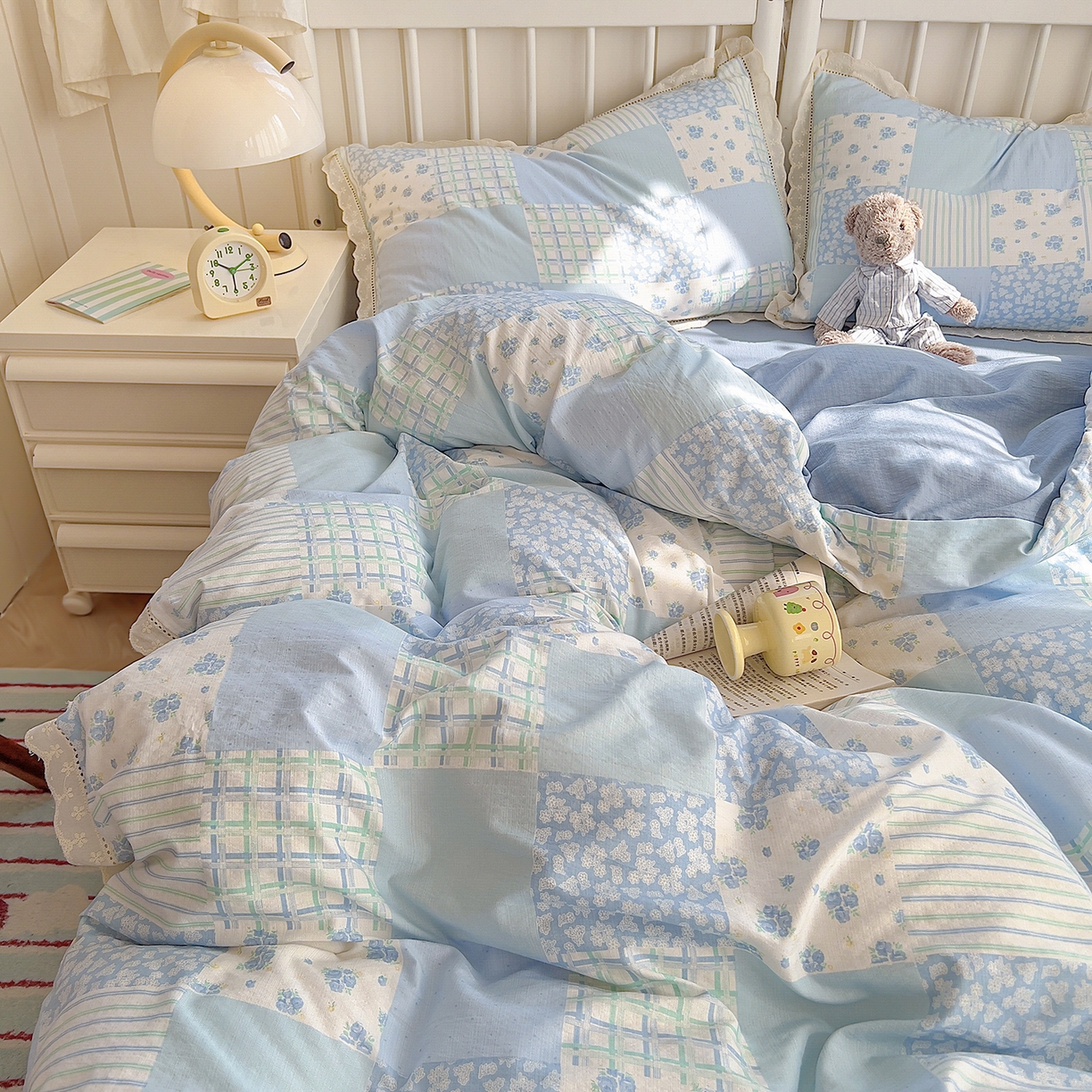 91家纺网 家纺一手货源 找家纺 赫然家纺 2026新款云感皱皱双层纱法式镂空全棉花边款单品枕套 兰亭序