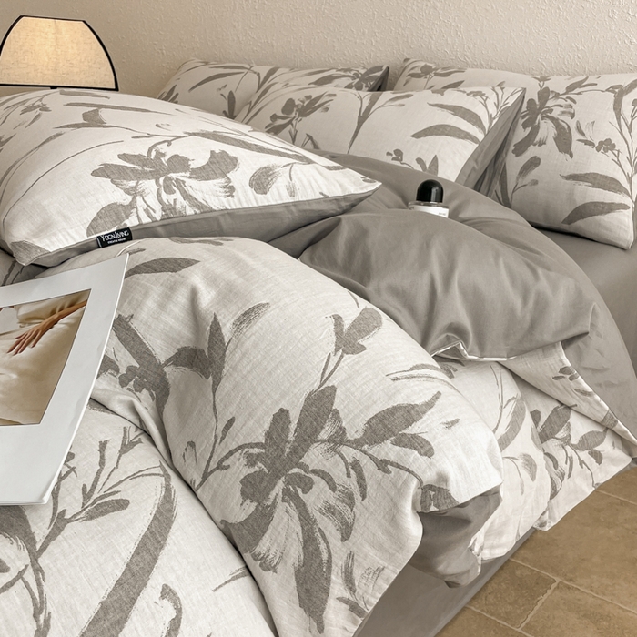 91家纺网 家纺一手货源 找家纺 宜代光年 2025新款全棉色织水洗棉大提花四件套（第一批）林逾静-灰