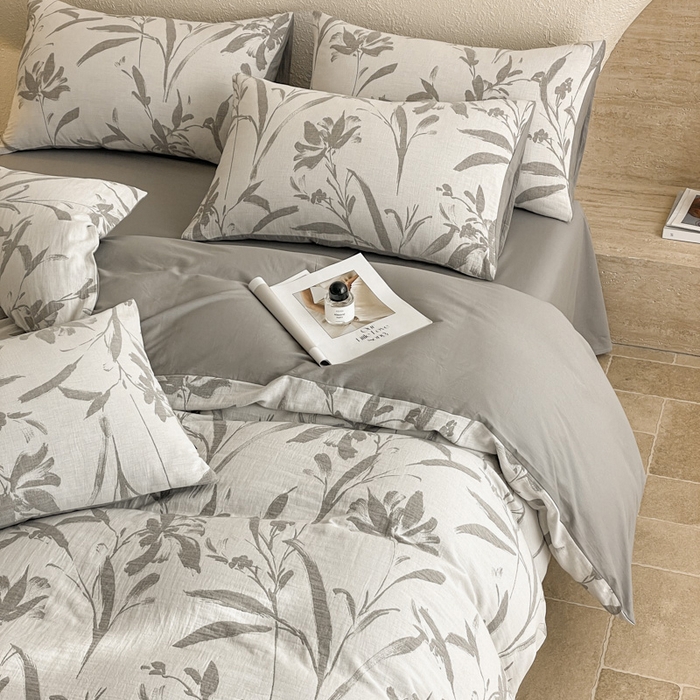 91家纺网 家纺一手货源 找家纺 宜代光年 2025新款全棉色织水洗棉大提花四件套（第一批）林逾静-灰