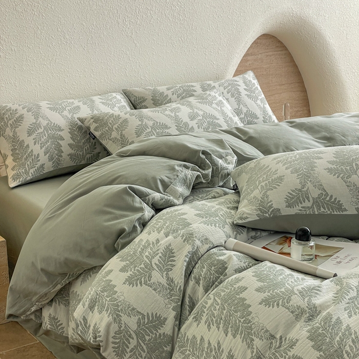 91家纺网 家纺一手货源 找家纺 宜代光年 2025新款全棉色织水洗棉大提花四件套（第一批）镜中叶-绿