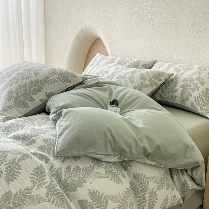 91家纺网 家纺一手货源 找家纺 宜代光年 2025新款全棉色织水洗棉大提花四件套（第一批）镜中叶-绿