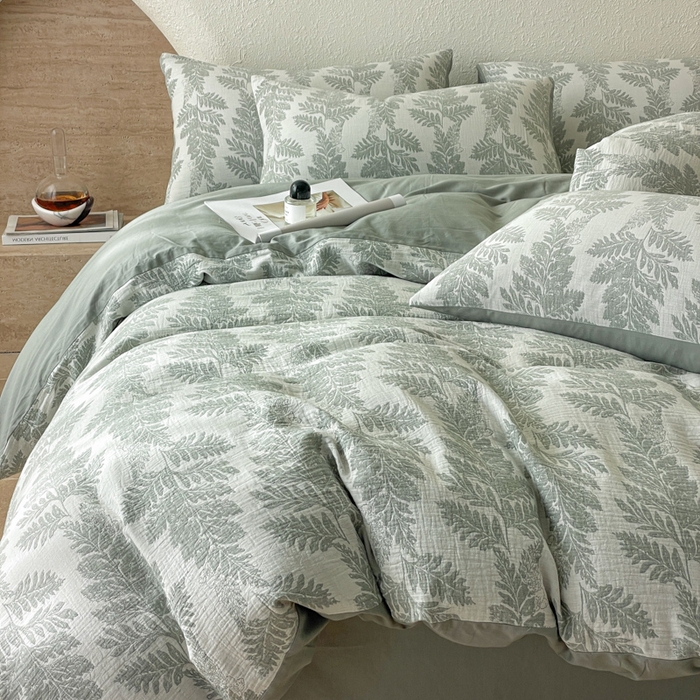 91家纺网 家纺一手货源 找家纺 宜代光年 2025新款全棉色织水洗棉大提花四件套（第一批）镜中叶-绿