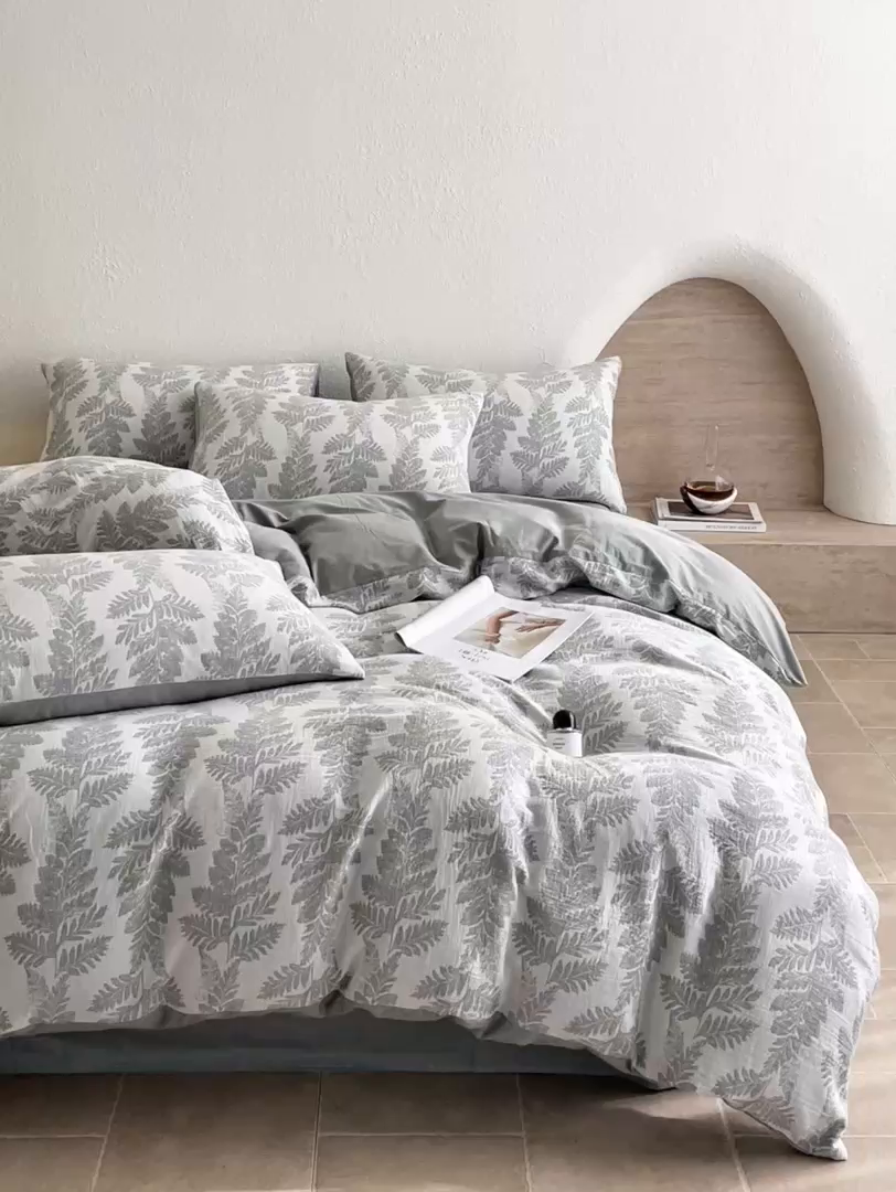 91家纺网 家纺一手货源 找家纺 宜代光年 2025新款全棉色织水洗棉大提花四件套（第一批）镜中叶-绿