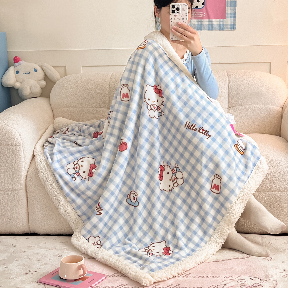 91家纺网 家纺一手货源 找家纺 （总）金爱家 2025新款A类三丽鸥正版授权少女可爱卡通加厚牛奶绒羊羔绒毛毯多功能四季毛毯毯子