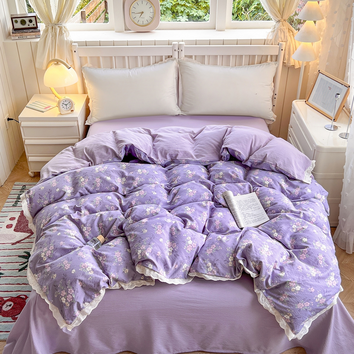 91家纺网 家纺一手货源 找家纺 （总）赫然家纺 2025新款云感皱皱双层纱法式镂空全棉花边款单被套