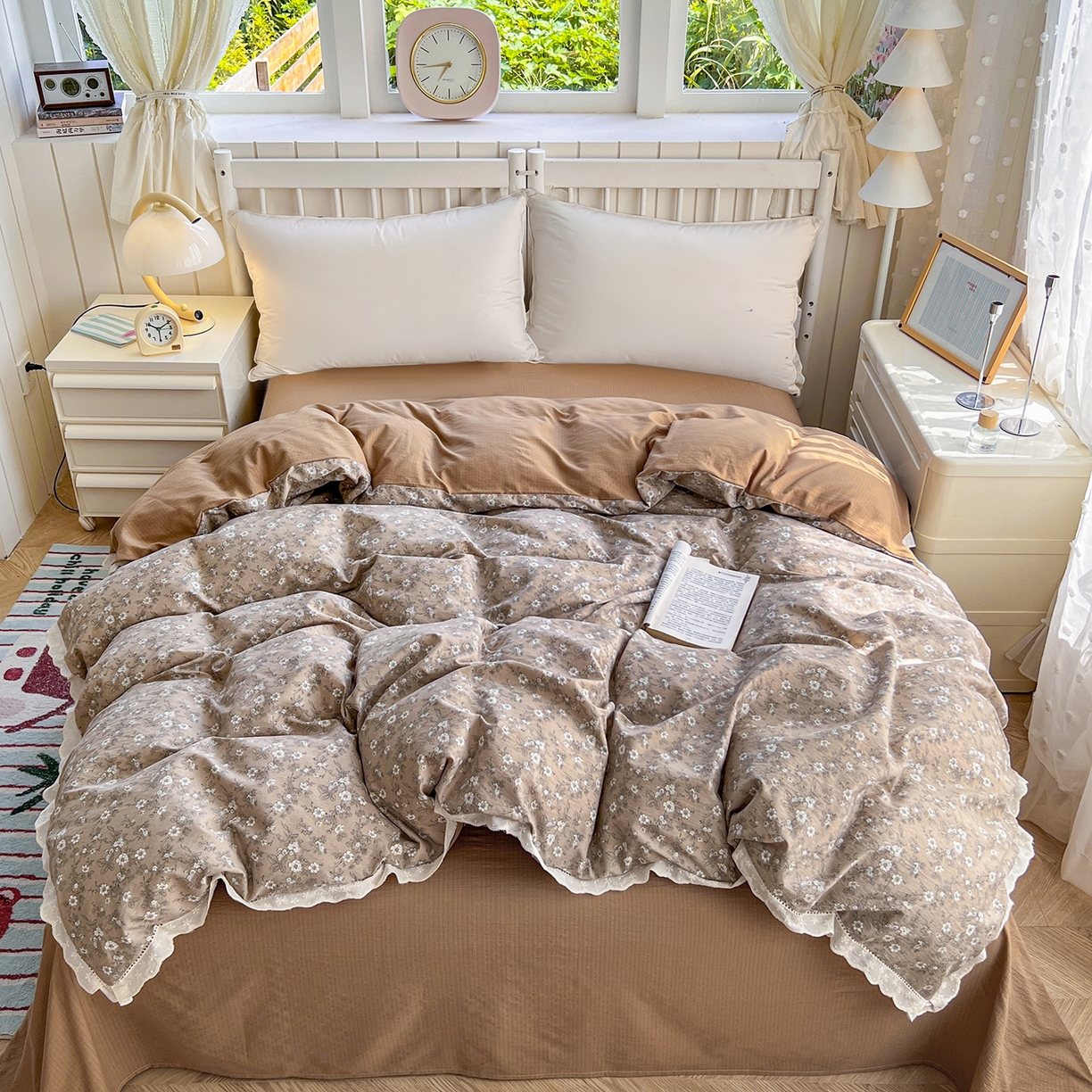 91家纺网 家纺一手货源 找家纺 （总）赫然家纺 2025新款云感皱皱双层纱法式镂空全棉花边款单被套